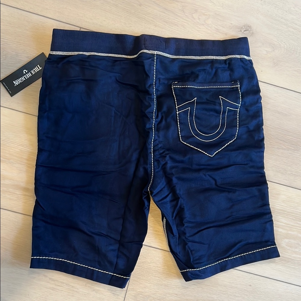 True Religion Blue Jean Shorts with Signature Stitching